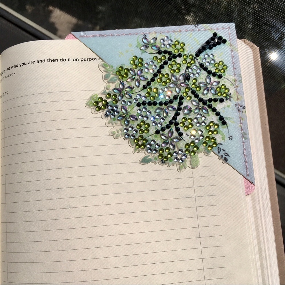 Diamond Art Summer Tree Corner Bookmark, Colorful, Sparkly, Bling (GREEN)